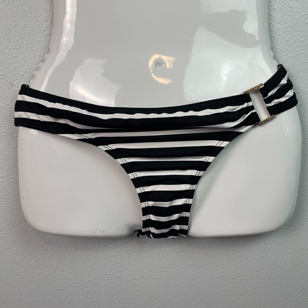 NWOT Lauren Ralph Lauren Black and White Striped Bikini Bottoms Size 8